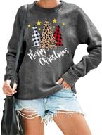 merry christmas women's sweatshirt: plaid leopard tree 🎄 print long sleeve holiday shirt blouse - tops for christmas логотип