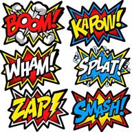 🦸 вырезки слов супергероев - большие настенные украшения для дня рождения - 12" x 16" - 12 штук легкого картона супергеройских слов, высказываний, звуков действий от bigtime signs. логотип