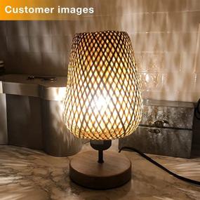 img 3 attached to 🪔 Vintage Wooden Table Lamp with Shade - Small Desk Lamp, Rustic Night Light for Bedroom, Study Room, Cafe, Bookcase - E26 Bulb Included, Anti-Slip Pad.