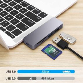 img 2 attached to 🔌 6-in-1 Type C Hub Adapter for MacBook Pro, XPS & More - USB C Hub with USB 3.0/2.0, 87W Power Delivery, TF/SD Card Reader - Small USB Hub for Laptop