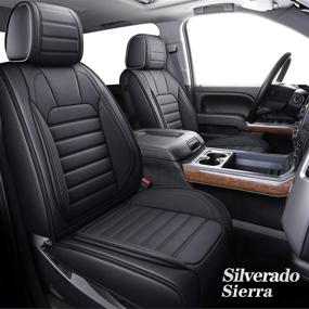 img 3 attached to 🚗 Водонепроницаемые кожаные чехлы на сиденья для Chevy Silverado & GMC Sierra 2007-2022 (2 шт. передние, черного цвета)