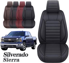 img 4 attached to 🚗 Водонепроницаемые кожаные чехлы на сиденья для Chevy Silverado & GMC Sierra 2007-2022 (2 шт. передние, черного цвета)
