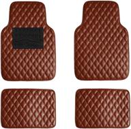 🚗 fh group f12002brown luxury universal all-season heavy-duty faux leather car floor mats diamond design with high tech 3-d anti-skid/slip backing - premium auto accessories for enhanced traction and style logo