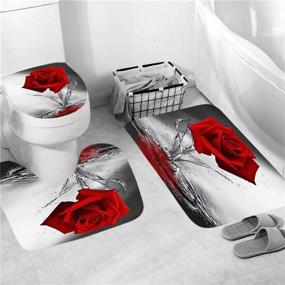 img 3 attached to 🌹 XVWJ Red Rose Shower Curtain Sets: Complete Bathroom Ensemble with Non-Slip Rugs and Decorative Accessories