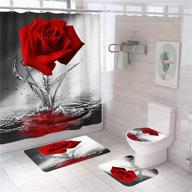 🌹 xvwj red rose shower curtain sets: complete bathroom ensemble with non-slip rugs and decorative accessories logo