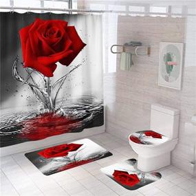 img 4 attached to 🌹 XVWJ Red Rose Shower Curtain Sets: Complete Bathroom Ensemble with Non-Slip Rugs and Decorative Accessories