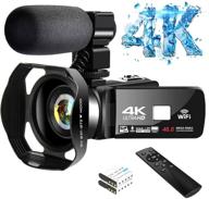 🎥 4k wifi camcorder digital camera video camera vlogging camcorders with microphone, 30fps 3" hd touch screen for youtube, ir night vision & remote control included logo