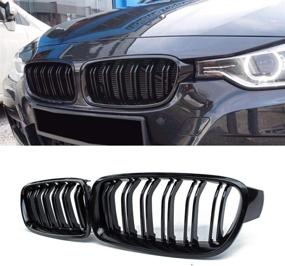 img 1 attached to Enhanced ABS Front Grille Replacement for BMW 3 Series F30 F31 - Gloss Black Kidney Grill