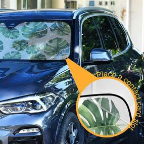 img 2 attached to 🌴 Foldable Car Window Shade - Watercolor Palm Leaves Design, Blocks UV Rays, Sun Visor Protector and Sunshade for Windshield