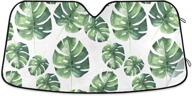 🌴 foldable car window shade - watercolor palm leaves design, blocks uv rays, sun visor protector and sunshade for windshield logo