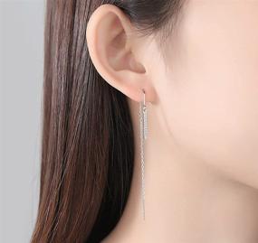 img 2 attached to 💎 SLUYNZ Sterling Earrings Threader Earring: Stylish Jewelry for Girls and Women