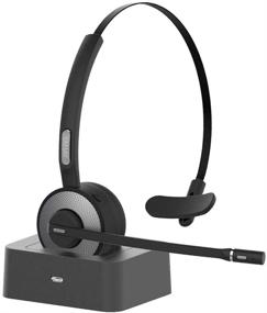 img 4 attached to YAMAY Bluetooth Headset with Microphone - Noise Cancelling, 19H Talk Time, Charging Base, Mute Button - Ideal for Truck Drivers, Office, Business, Call Center - Compatible with Smartphones, PCs