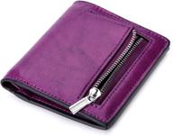 rfid women's small bifold wallet with card organizer & id window – compact ladies mini purse in wax purple logo