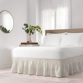 img 4 attached to 🛏️ EASY FIT Solid Elastic Wrap Around Bed Skirt: Quick and Hassle-Free Dust Ruffle for Queen/King Beds (18-Inch Drop) - Ivory