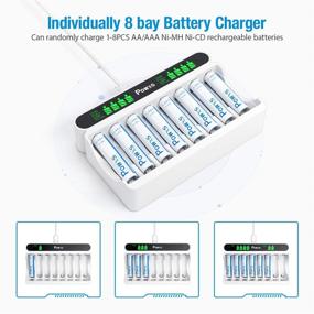 img 2 attached to 🔋 8 Пакетов POWXS 1.2V перезаряжаемых батарей AAA с ЖК-зарядным устройством для батарей AA AAA NiMH NiCd (Зарядное устройство на 8 слотов и перезаряжаемые батареи AAA)