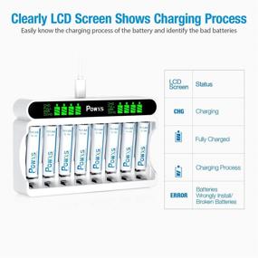 img 1 attached to 🔋 8 Пакетов POWXS 1.2V перезаряжаемых батарей AAA с ЖК-зарядным устройством для батарей AA AAA NiMH NiCd (Зарядное устройство на 8 слотов и перезаряжаемые батареи AAA)