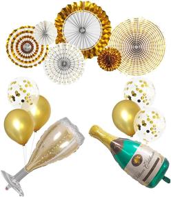 img 4 attached to 🎉 Stunning Gold Party Hanging Paper Fans & Balloons Set for Exquisite Decorations!