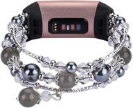 💎 handmade elastic beaded pearl jewelry bands compatible with fitbit charge 3 for women and girls - replacement fitness accessories, waterproof smartwatch wristband logo