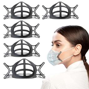 img 4 attached to 🛡️ 5Pcs Черные пластиковые удерживающие рамки для маски с петлями на ушах: внутренняя опорная рамка для тканевой маски, взрослый большой размер с защитой от помады и носа.