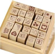 yansanido 25pcs mini cute diy diary wooden rubber stamp set in red with wooden box: enhance your creative expression! logo