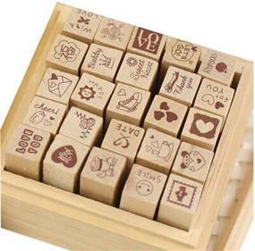 img 4 attached to Yansanido 25pcs Mini Cute DIY Diary Wooden Rubber Stamp Set in Red with Wooden Box: Enhance Your Creative Expression!
