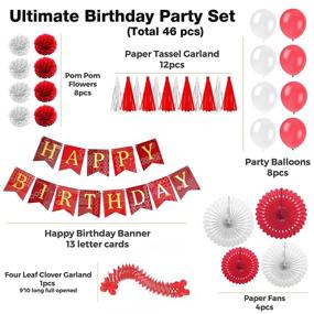 img 3 attached to Red and White Birthday Party Decorations Set with 46pcs Paper Fans, Balloons, Gold Foil Letters Happy Birthday Banner, Pom Pom Flowers, Paper Garland, Tassels - Ideal for Boy or Girl Party Decorations, Designed by Enfy