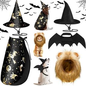 img 4 attached to 🎃 Frienda 5 Piece Halloween Pet Costume Set - Cat Lion Mane, Pet Cape, Vampire Cloak, Witch Hat, and Bat Wings - for Cat and Puppy Cosplay Party Supplies