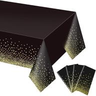 🎉 pack of 4 black and gold plastic disposable tablecloths for rectangle tables - dot confetti party table covers ideal for birthday, thanksgiving, christmas, wedding, anniversary - 54" x 108" dimensions logo