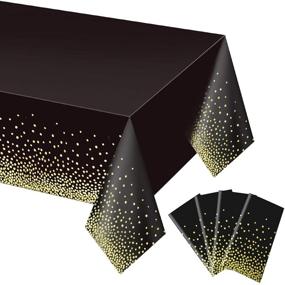 img 4 attached to 🎉 Pack of 4 Black and Gold Plastic Disposable Tablecloths for Rectangle Tables - Dot Confetti Party Table Covers Ideal for Birthday, Thanksgiving, Christmas, Wedding, Anniversary - 54" x 108" dimensions