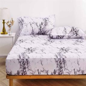img 3 attached to 🛌 Nanko King Fitted Sheet 78x80 Deep Pocket Mattress Only Marble Printed Luxury Set - 2 Pillowcases - White Grey Black 10-16 inch