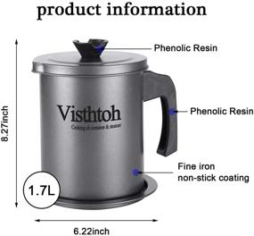 img 3 attached to Visthtoh Bacon Grease Container: Convenient 1.7L/7 cup Iron Cooking Oil Storage Pot with Strainer and Stainless-steel Filter