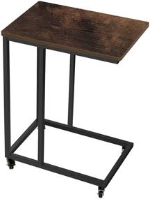 img 4 attached to 🛋️ Industrial Side Table with Wood Finish and Metal Frame - Mobile Snack Table for Coffee, Laptop, Tablet - Slides Next to Sofa Couch - Accent Furniture with Wheels for Easy Movement