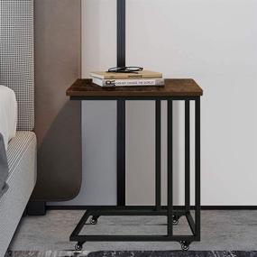 img 3 attached to 🛋️ Industrial Side Table with Wood Finish and Metal Frame - Mobile Snack Table for Coffee, Laptop, Tablet - Slides Next to Sofa Couch - Accent Furniture with Wheels for Easy Movement