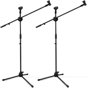 img 4 attached to Premium Dual Mic Stand Bundle - Ohuhu Tripod Boom Microphone Stands (2 Pack), Collapsible, Black