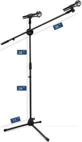 img 3 attached to Premium Dual Mic Stand Bundle - Ohuhu Tripod Boom Microphone Stands (2 Pack), Collapsible, Black