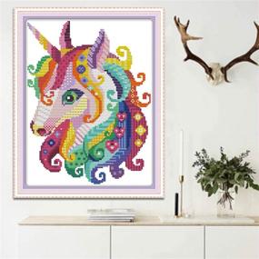 img 3 attached to Unicorn Cross Stitch Stamped Kit - Pre-Printed Patterns for Beginners, Needlepoint Embroidery Kit - Premium Quality, 28x39cm