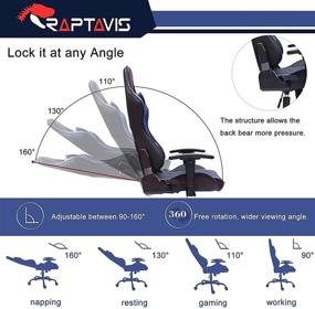 img 2 attached to RAPTAVIS Gaming Chair - Ergonomic Computer Video Game Office Chair | Adjustable Backrest, 🎮 Seat Height, Swivel, Recliner | Headrest & Lumbar Cushion, Esports | Blue/Leather PU Leather Desk Chair