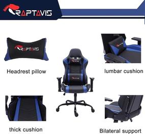 img 1 attached to RAPTAVIS Gaming Chair - Ergonomic Computer Video Game Office Chair | Adjustable Backrest, 🎮 Seat Height, Swivel, Recliner | Headrest & Lumbar Cushion, Esports | Blue/Leather PU Leather Desk Chair