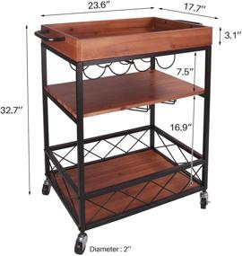 img 3 attached to Elevens 3 Tier Rolling Utility Storage Cart: Kitchen Serving Bar Cart with Bottle Holder in Elegant Dark Wood Design