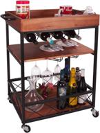 elevens 3 tier rolling utility storage cart: kitchen serving bar cart with bottle holder in elegant dark wood design logo