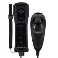 wii motion plus controller - wireless remote and nunchuck joystick | built-in motion plus silicone case and wrist strap | nintendo wii/wii u - black (bule) логотип