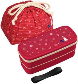 img 4 attached to Renewed Version of OSK Japanese Traditional Rabbit Moon Bento Box Set PW-28C - Microwave & Dishwasher Safe, Complete with Chopsticks, Bento Bag, Red