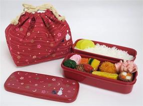 img 3 attached to Renewed Version of OSK Japanese Traditional Rabbit Moon Bento Box Set PW-28C - Microwave & Dishwasher Safe, Complete with Chopsticks, Bento Bag, Red