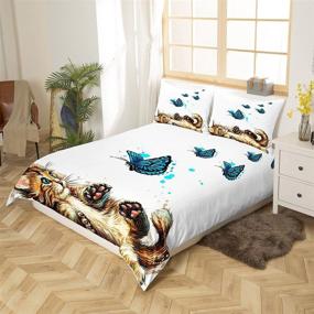 img 2 attached to 🦋 Blue Butterfly Decor Cat Comforter Cover - Cute Cartoon Oil Painting Cat Pattern Bedding Set for Kids - Lovely Animal Bedspread - Full Size Duvet Cover with Zipper Ties - Soft Microfiber Quilt Set - Ideal for Girls and Boys