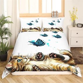 img 3 attached to 🦋 Blue Butterfly Decor Cat Comforter Cover - Cute Cartoon Oil Painting Cat Pattern Bedding Set for Kids - Lovely Animal Bedspread - Full Size Duvet Cover with Zipper Ties - Soft Microfiber Quilt Set - Ideal for Girls and Boys