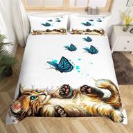 🦋 blue butterfly decor cat comforter cover - cute cartoon oil painting cat pattern bedding set for kids - lovely animal bedspread - full size duvet cover with zipper ties - soft microfiber quilt set - ideal for girls and boys logo