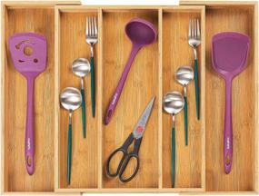 img 4 attached to 🍽️ Adjustable Bamboo Utensil Holder and Cutlery Tray Organizer - Utoplike Drawer Divider for Kitchen, Bedroom, Living Room - Perfect for Silverware, Flatware, Knives