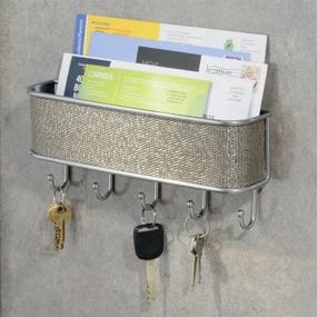 img 3 attached to 🔑 Metallico iDesign Twillo Wall Mount Key and Mail Rack - 5-Hook Organizer for Kitchen, Mudroom, Hallway, Entryway - 10.5" x 2.5" x 4.5