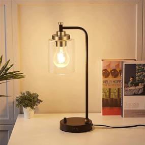 img 2 attached to 💡 Modern Industrial Table Lamp with USB Ports, AC Outlets, and Dimmable LED Bulb - Perfect for Bedroom and Living Room