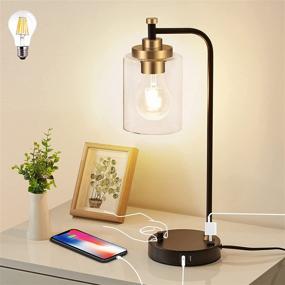 img 4 attached to 💡 Modern Industrial Table Lamp with USB Ports, AC Outlets, and Dimmable LED Bulb - Perfect for Bedroom and Living Room